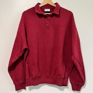 Champion Maroon Vintage Polo-Style Pullover Sweatshirt - Men’s M